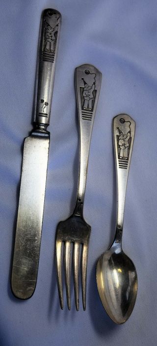 Vintage Clown Silver Plate Knife Spoon & Fork Set By Imperial