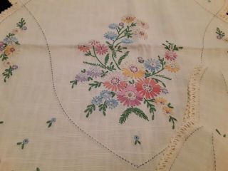 Vintage Hand Embroidered TABLE RUNNER DRESSER SCARF DOILIES crochet edges Set 4 2