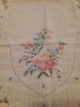 Vintage Hand Embroidered TABLE RUNNER DRESSER SCARF DOILIES crochet edges Set 4 7