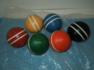 Vintage Wood Croquet Balls/set Of 6 Wooden Triple Striped 3 1/2 "