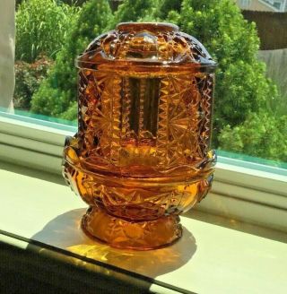Vintage Large Indiana Glass Amber Gold Stars And Bars Fairy Light Candle Lamp
