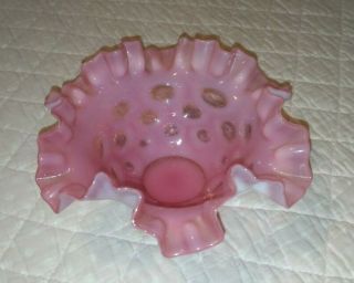 Vintage Fenton Pink Opalescent Glass Coin Dot Bowl Ruffled Edge 7 " X 3 - 1/4