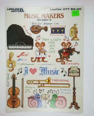 Vtg Leisure Arts Music Makers Cross Stitch Pattern Leaflet 477 Mini Series 8
