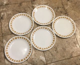 5 Vintage Corelle Corning Butterfly Gold 8 1/2” Lunch Plate Kitchen 8.  5” Pyrex