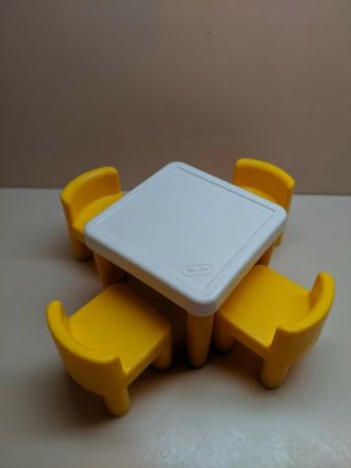 Vintage Little Tikes Dollhouse Furniture Table And 4 Chairs Yellow Pink Mini