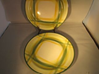 Set Of 2 Two Vintage Vernonware Gingham Dinner Size Plate 1950’s Yellow Green