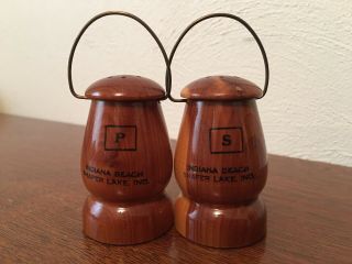Vintage.  Wooden.  Souvenir Indiana Beach Salt & Pepper Shakers