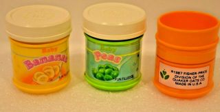 Vintage Fisher Price 5 Pc Set Of " Baby Food Plastic Cans.  L@@k.  Circa 1970