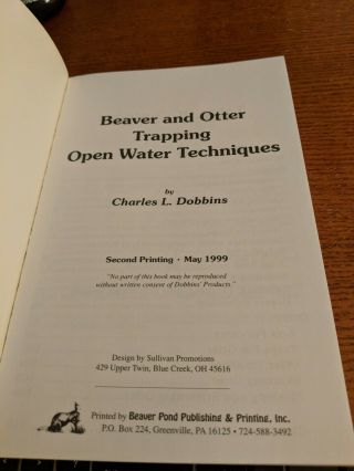 VINTAGE BEAVER AND OTTER TRAPPING OPEN WATER TECHNIQUES CHARLES L.  DOBBINS BOOK 2
