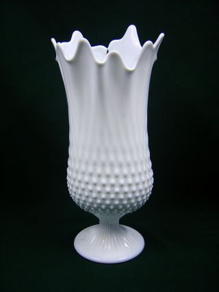 Vintage Fenton Hobnail Milk Glass Swung Handkerchief Vase 12 " High