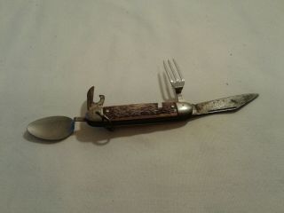 Vintage Colonial Prov Usa Pocket Knife Fork & Spoon Boy Scout Camping Hobo