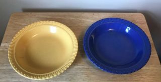 2 Vintage Vistosa Taylor Smith & Taylor Yellow Blue Dessert Cereal Bowls