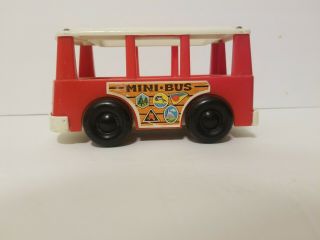 1969 Vintage Fisher Price Little People White/red Mini School Bus/van 141