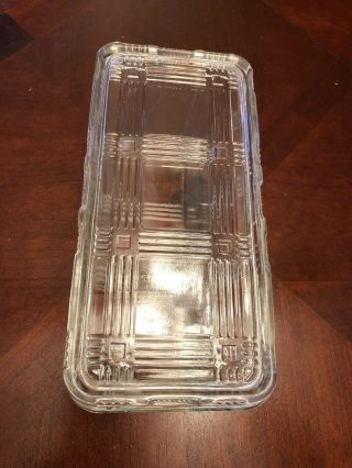 Vintage Federal Atlas Clear Glass Refrigerator Dish Basket Weave Rectangle