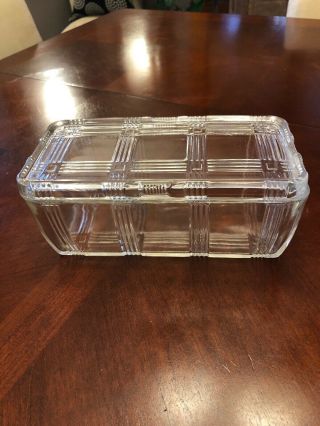 Vintage Federal Atlas Clear Glass Refrigerator Dish Basket Weave Rectangle 2