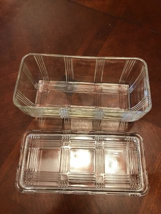 Vintage Federal Atlas Clear Glass Refrigerator Dish Basket Weave Rectangle 3