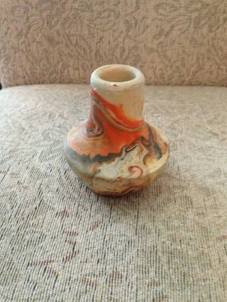 Vintage Nemadji Pottery Native Art Swirled Brown Colors Small Vase 3 1/2 " Tall