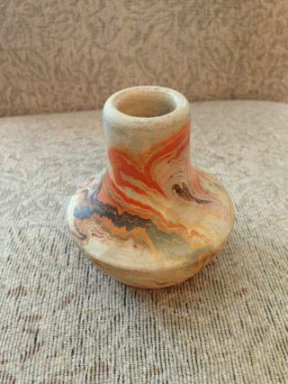 Vintage Nemadji Pottery Native Art Swirled Brown Colors Small Vase 3 1/2 