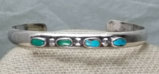 Vintage Small Sterling Silver Native American Blue Green Turquoise Cuff Bracelet