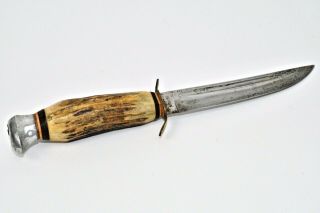 Vintage 1950s Sam Bohlin Solingen Germany Stag Bone Handle 9 " Knife & Sheath