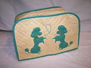 Vintage Quilted Vinyl Toaster Cover Poodles Chain Cream And Green Turquois