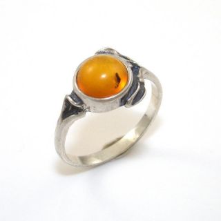 Vintage Sterling Silver Estate Orange Amber Flower Ring Size 8 Ldg26