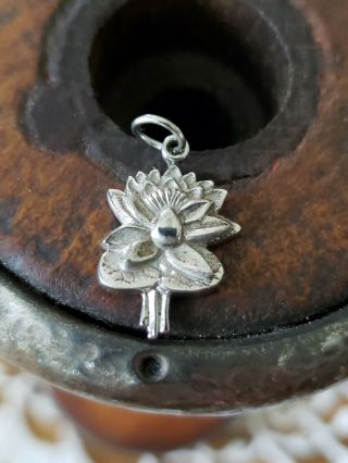 Vintage Water Pond Lily Pendant Or Charm Sterling Silver.  50×.  75 "