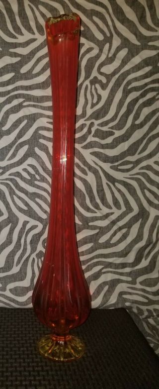 L E Smith Glass Art Vase Swung Mcm Mod 24 " Viking Euc Mcm Vintage Decor Orange