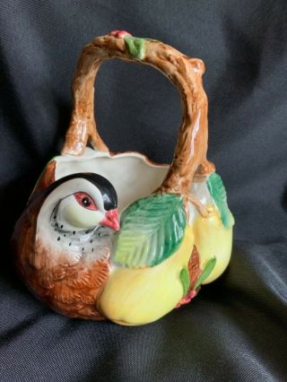 Vintage Fitz And Floyd Woodland Partridge And Holiday Pear Tree Ceramic Basket