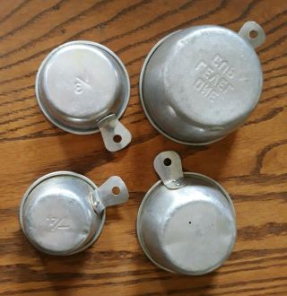 Vintage set 4 Aluminum Metal nesting Measuring Cups with Tab Handles 2