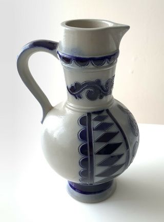 Goebel Blue Glazed Vintage Pottery Pitcher Vase Made In Western Germany,  Marked