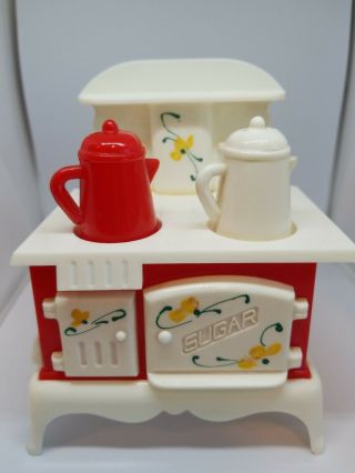 Vintage Plastic Stove - Sugar Salt Pepper Red White Starke Design Inc.  Bklyn 20