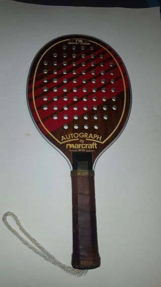 Vintage Marcraft Autograph Paddle Tennis Racquet Wood Paddleball Platform