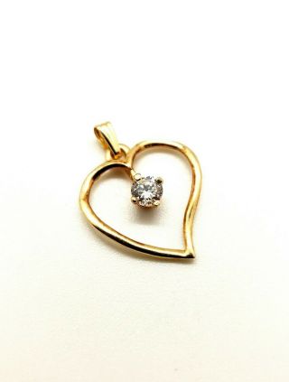 Vintage 14k Yellow Gold Heart Pendant With Cubic Zirconia 1.  15g