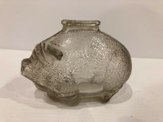 Vintage Anchor Hocking Small 4.  5 Inch Clear Textured Glass Piggy Bank Pig