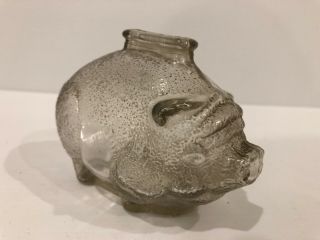 Vintage Anchor Hocking Small 4.  5 inch Clear Textured Glass Piggy Bank Pig 3