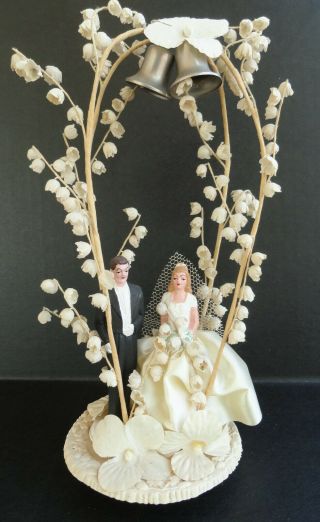 Vtg 1940s Wedding Cake Topper Arch Lily Of Valley Flowers & Ringing Bells