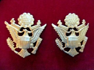 2 Vintage Us Army Military E.  Pluribus Unum Eagle Officer Hat Pin Badge Crest