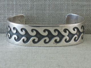 Vintage Mexico Sterling Silver Cuff Bracelet Native Wave Fire Vine Design 35g