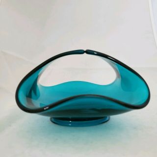 Vintage Viking Bluenique Blue Art Glass Candy Dish Basket Bowl MCM 7