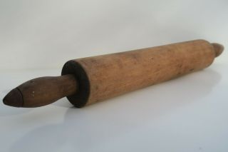Wonderful Vintage Wooden Rolling Pin.  13 - Inch Roller With Black Handles.