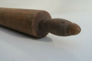 Wonderful vintage wooden rolling pin.  13 - inch roller with black handles. 3