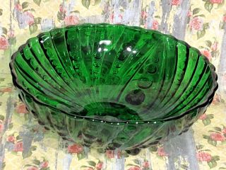Serving Bowl Vintage Emerald Green Anchor Hocking Burple Hobnail 8 1/2 " & 3 Toed