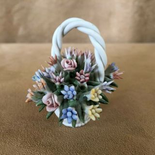3 " Vintage Capodimonte Italian Porcelain Basket White Miniature Flower Figurine