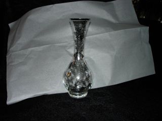Vintage Martinsville Glass Vase Clear With Silver Poppy Overlay