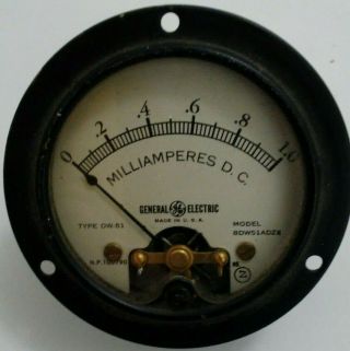 1 Ma Vintage Analog Panel Meter Ge 8dw51adzh 2.  5 " 1 Milliamp Ammeter