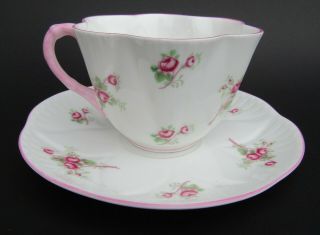 Vintage Shelley Teacup And Saucer With Dainty Roses And Pink Trim