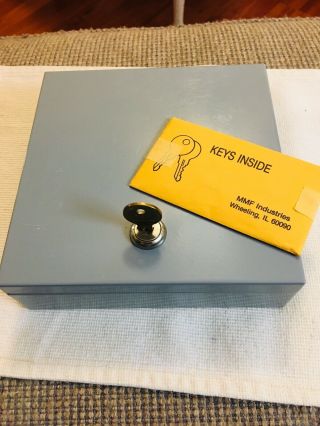 Vtg Mmf Cash Box W/2 Brass Keys Personal Security Safe Gray Weight 1 Lb 15 Oz