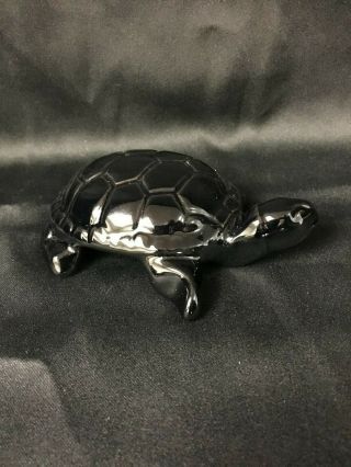 Vintage Frankoma Pottery Turtle Black Tortoise Shell Mid Century Studio Art