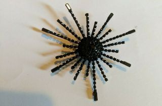 Vintage Sunburst Star Brooch Pin Black Glass Rhinestone Retro Costume Jewelry